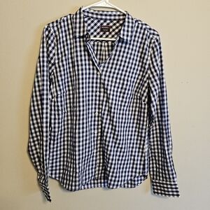 Untuckit Women's Button Down Gingham Blue Checkered Long Sleeve Top Size 8